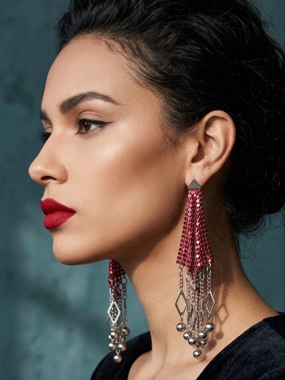 Paco Rabanne Chainmail Earrings - RED & SILVER